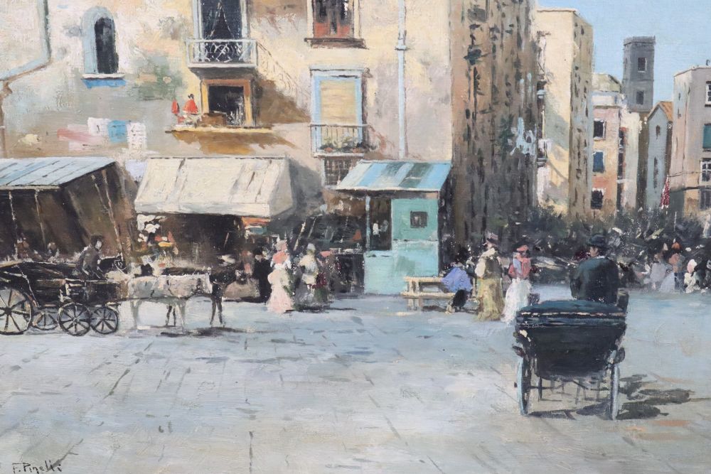 F. Pinelli, oil on board, Neapolitan street scene, signed, 39 x 52cm